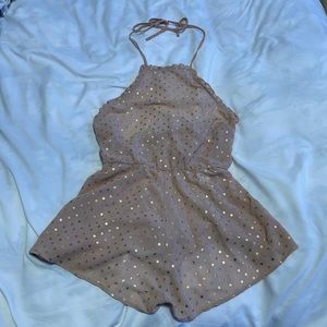 pink and gold polka dot swim suit bikini cover up